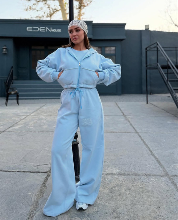 ست سویشرت و شلوار و کراپ آبی ترک