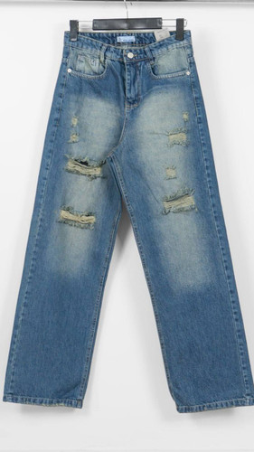 شلوار جین نیم بگ دخترانه تینت دار کثیف شور زاپ دار