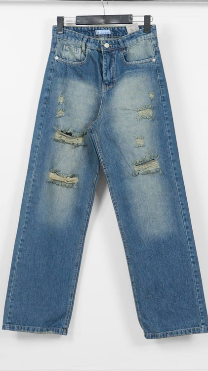 شلوار جین نیم بگ دخترانه تینت دار کثیف شور زاپ دار